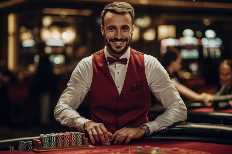 Mobile phone showing live casino game dashboard with bet options and real-time dealer feed